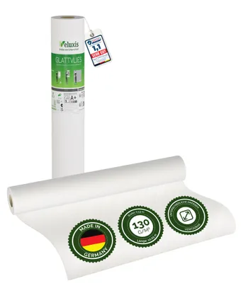 Produktbild von Glattvlies Vliestapete weiß – Renoviervlies Untertapete, 10,05 m x 0,53 m, 130g/m², überstreichbar, rissüberbrückend, formstabil – Veluxis