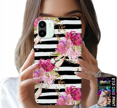 Image de Etui pour Xiaomi Redmi A2 - Fleurs à motifs rayés noirs et blancs