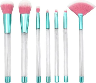 Produktbild von 7 Stück Professionelle Make-up Pinsel Foundation Lidschatten Set Holz Griff + Nylon Haar Grün / Rosa