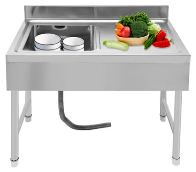 Produktbild von Edelstahl Ausgussbecken, Freistehender Spültisch mit Höhenverstellung, Edelstahl Spülschrank für Küche, Garage und Waschküche, 100 x 50 x 80 cm