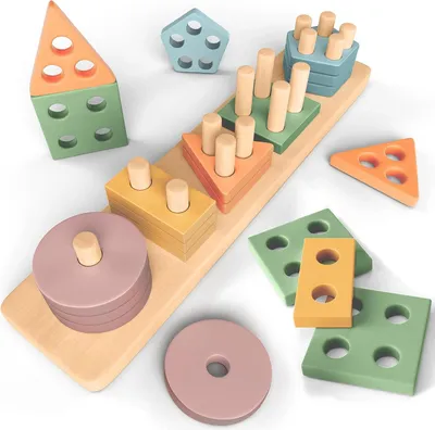 Produktbild von Montessori Stapel- und Sortierspielzeug für Kleinkinder - Hölzernes Aktivitätsspielzeug in Pastellfarben