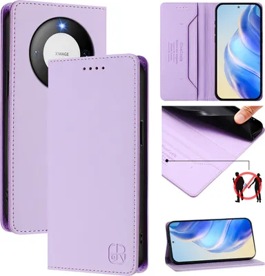 Obrázek produktu pro Kožené pouzdro pro Huawei Mate 60, flipové pouzdro s přihrádkami na karty, peněženkou a stojánkem Fialový