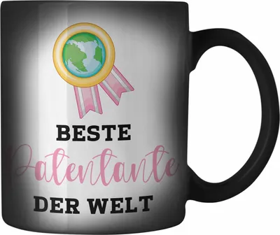 Produktbild von Trendation - Beste Patentante Der Welt Farbwechsel Zauber-Tasse Geschenk Geburtstag Weihnachten Lustig Geschenkideen von Nichte LieblingsPatentante Hier Bin Ich (Schwarz)