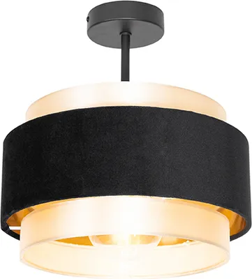 Produktbild von QAZQA - Moderne Deckenlampe Schwarz mit Gold I Messing - Elif I Wohnzimmer I Schlafzimmer - Textil Rund - LED geeignet E27