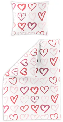 Produktbild von Bierbaum Mako-Satin Bettwäsche 155x220 Herzen weiß rot rosa 4145-60
