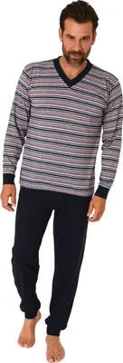 Produktbild von Normann Herren langarm Schlafanzug mit Bündchen Pyjama in Streifenoptik ; navy , 48