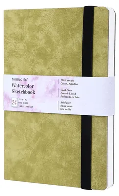 Produktbild von Aquarell Skizzenbuch 300g 100% Baumwolle 19x13 cm 24 Blatt Feinkorn Säurefrei Hardcover Grün