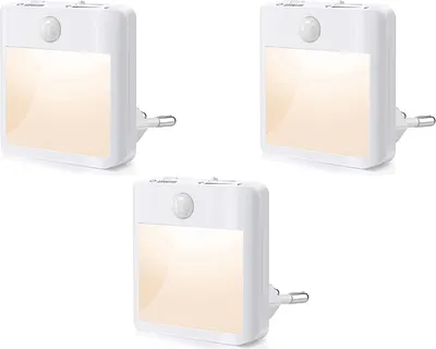 Produktbild von 3 LED-Nachtlicht-Steckdose, dimmbar, warmweiß, mit Bewegungssensor, geeignet für Treppen, Schlafzimmer, Flure