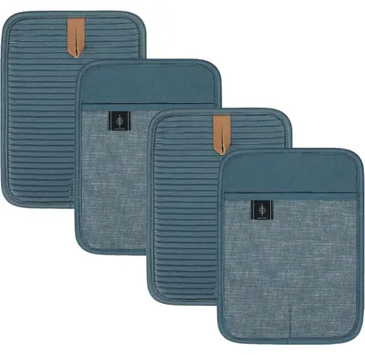 Productafbeelding van Bovenkappen van katoen, groot, set van 4, antislip, blauw, 25,4 x 17,7 cm