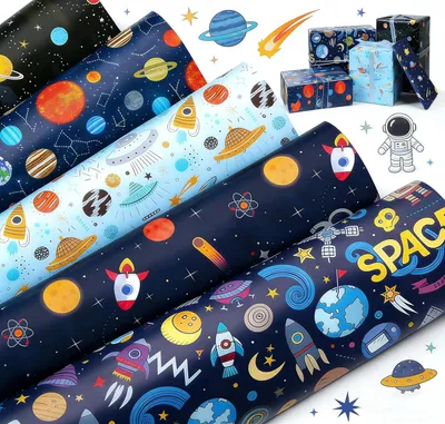 Produktbild von Geschenkpapier Raumthema, 5 Blatt, 70 x 50 cm, Geschenkverpackung für Geburtstage