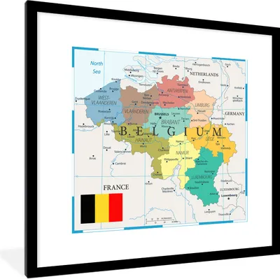 Produktbild von MuchoWow® Gerahmtes Poster Eine bunte Illustration einer Karte von Belgien 40x40 cm - Poster mit Schwarzem Bilderrahmen Wandposter Rahmen Foto Bilder - Poster - Plakat im Rahmen