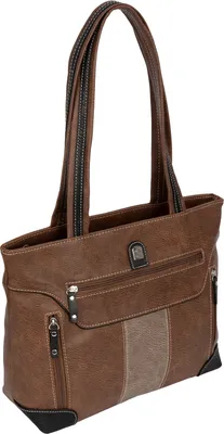 Produktbild von Damen Tasche Schultertasche Shopper Henkeltasche Handtasche Leder Optik BRAUN-TAN (15129)