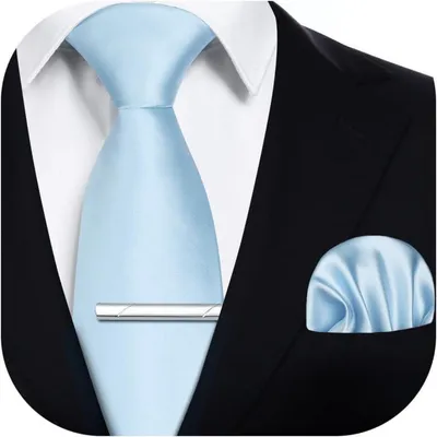 Imagen del producto de Corbata para hombre, pañuelo de bolsillo, sujetacorbata, talla única, azul claro