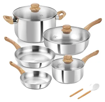 Image de Batterie de cuisine, acier inoxydable, compatible induction, 10 pièces