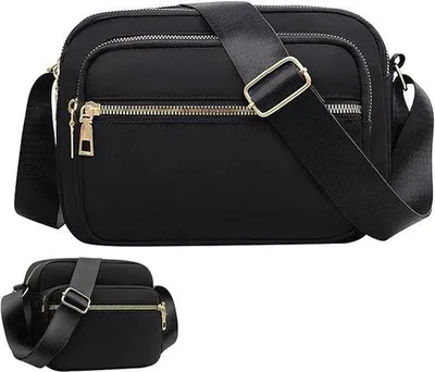 Image de Sac à bandoulière tendance imperméable, sac à main en nylon avec plusieurs poches, sac de voyage et de courses pour femmes et filles (noir)