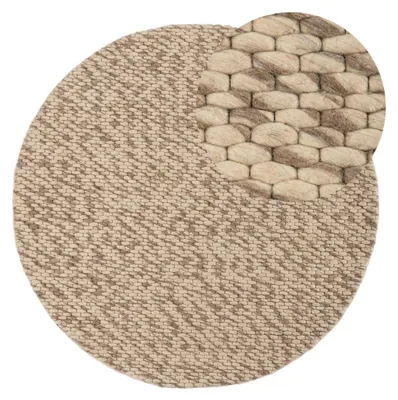 Produktbild von Wollteppich Sina weicher handweb Teppich Natur Rund Hellbraun meliert Ø 120 cm | Zeitloser Wollteppich für Wohnzimmer, Schlafzimmer & Kinderzimmer