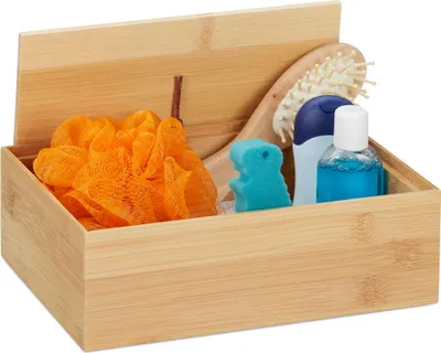 Immagine prodotto di Scatola portaoggetti Relaxdays con coperchio, cassetta in bambù, decorativa, per utensili, cassetta multiuso, piccola, DxLxA: 7x22x15 cm, naturale