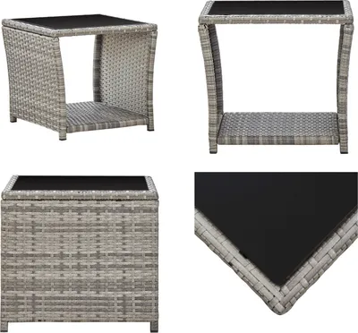 Obrázok produktu pre vidaXL Konferenčný stolík sivý 45 x 45 x 40 cm polyratan a sklo - Konferenčný stolík - Konferenčné stolíky - Príležitostné stolíky