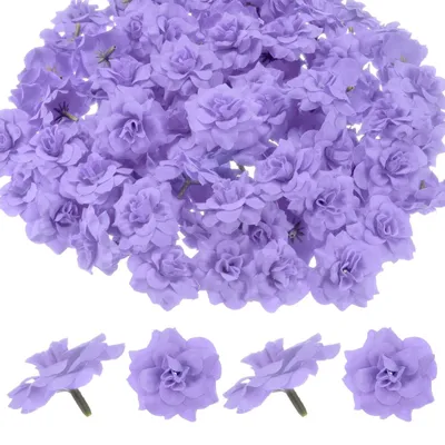 Immagine prodotto di Set di 100 teste di rose artificiali, fiori finti in seta, ideali per matrimoni, bouquet, pareti floreali, progetti fai-da-te, decorazioni per feste, fiori artificiali, bottoni [lilla chiaro]