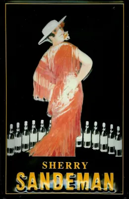Produktbild von Blechschild Sandeman Sherry Frau rotes Kleid retro Schild Nostagieschild