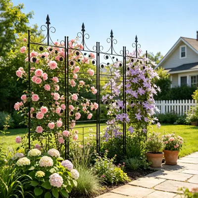 Produktbild von UNHO Rankgitter Metall 4er Set, 215 cm Rankhilfe für Kletterpflanzen, Rosenspalier Schwarz für Garten