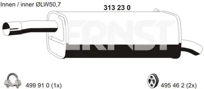 Produktbild von ERNST 313230 Endschalldämpfer für FORD Fiesta Mk5 Schrägheck (JH1, JD1, JH3, JD3) Auspuff