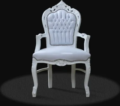 Produktbild von Barockstuhl Barock Stuhl Armlehne Weiß Kunstleder Esszimmer Wohnzimmer Büro Flur Schminkstuhl Klassisch Premium Luxus Modern Retro Royal Antik Stil