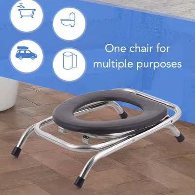 Immagine prodotto di Sedia da toilette pieghevole, WC portatile, acciaio inossidabile, ergonomica, per adulti, 30 cm