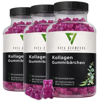 Imagen del producto de Vita Elements Gomitas de Colágeno Beauty Pack de 3 60 uds Biotina Vitamina C Piel Suplemento Alimenticio, Imagen generada por IA
