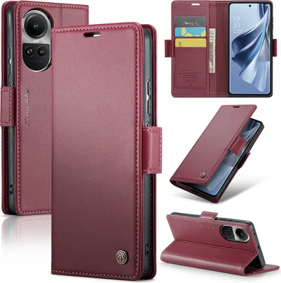 Obrázek produktu pro Oppo Reno10 Pouzdro, RFID Blokování Karet, Pokročilé Flip Kožené Pouzdro s Funkcí Stojánku pro Oppo Reno10 / Reno10 Pro červené