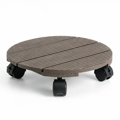Produktbild von Floordirekt Pflanzenroller Countess, rund aus WPC Ø 30 cm, mit 4 Bremsen – stabiler Rolluntersetzer für Blumentöpfe & Pflanzkübel bis 80 kg