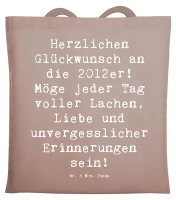 Produktbild von Mr. & Mrs. Panda Schultasche Spruch 2012 Geburtstag Glückwünsche - Braun Pastell - Geschenk, Tote Bag, Stoffbeutel, Feier, besondere Momente, Tasche, Happy Birthday