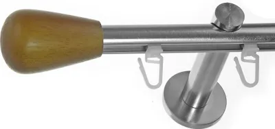 Produktbild von BASIT® Innenlauf Gardinenstange Edelstahl Look 16mm Wandträger 1-läufig modern Knauf Holz H70 E52