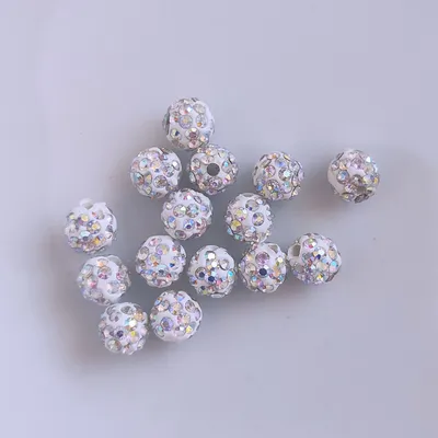 Produktbild von Shamballa Perlen, glitzer, 10 mm, 10 Stück, Weiß bunte Kristalle