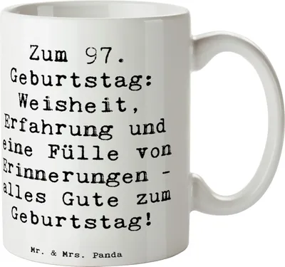 Produktbild von Mr. & Mrs. Panda Pott Spruch 97. Geburtstag - Weiß - Geschenk, Kaffeebecher, Teepott, Happy Birthday, Geburtstagsfeier, Handarbeit, Keramiktasse, Dankbarkeit, Teetasse