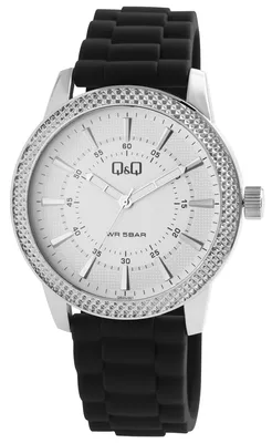 Produktbild von Q&Q Herrenuhr mit Silikonarmband in schwarz, 5 Bar wasserdicht