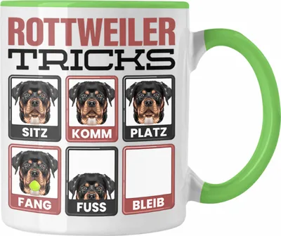 Produktbild von Trendation - Rottweiler Besitzer Tasse Geschenk Lustiger Spruch Geschenkidee Rottweiler Tricks Bleib (Grün)