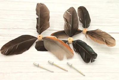 Produktbild von Ersatzfedern Propeller für Vogel Möwen Windspiel aus echten Federn, 14 cm Ø, 3 Stück mit Popniet zur Befestigung