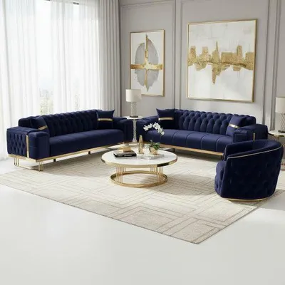 Produktbild von Sofa -Set Imperial Premium, 6 Farben verfügbar 3-Sitzer + 3-Sitzer + Sessel (3-Sitzer mit Schlaf-funktion) Farbe: Marineblau