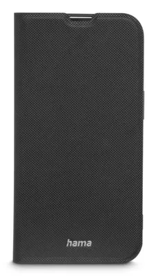 A black flip case for a smartphone, with the brand name 'hama' visible at the bottom.