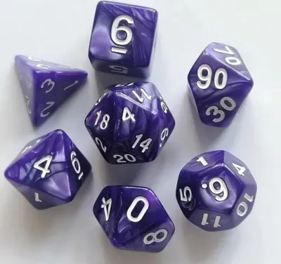 Obrázek produktu pro Sada kostek – 7 kusů – Fialová – Kostky pro stolní hry – Hry na hodu kostkou – RPG D&D – CHPN