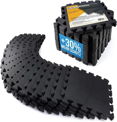 Obrázok produktu pre Body & Mind ochranné podložky na podlahu čierne, 18 puzzle podložiek 30x30 cm a 36 okrajových dielov, 10 mm EVA pena, fitness podložka