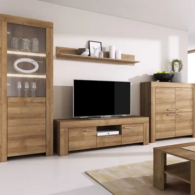 Produktbild von Masseno TV-Schrank CIELO 155 cm Fernsehschrank mit 1 Schubladen und 2 Türen TV-Lowboard für Wohnzimmer Modern 155x47x50 cm Eichefarben / Eichefarben