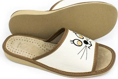 Produktbild von Damenhausschuhe weiße Lederpantoffeln Slipper Kitten Heels Gr.36