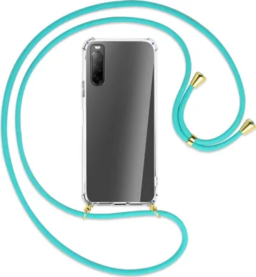 Produktbild von Handykette Backcover-Schutzhülle mit Band (Metall goldfarben) für Sony Xperia 10 II - türkis