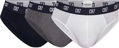 Produktbild von CR7 Herren Slips, 3er Pack - Briefs, Logobund, Stretch Baumwolle Weiß/Grau/Dunkelblau 2XL