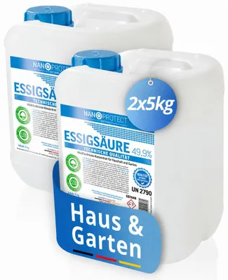 Produktbild von Nanoprotect Essigsäure Klimaneutral - 10 kg | 49,9% | Nachhaltig und CO2 neutral | Ideal als Reiniger und Entkalker | Für Haus und Garten