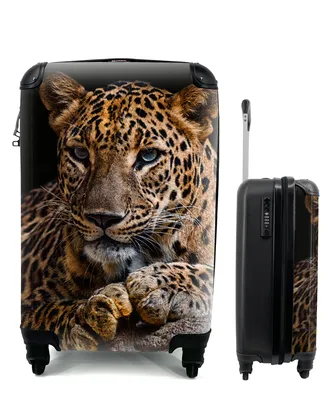 Produktbild von MuchoWow® Koffer Handgepäck Trolley Rollkoffer Kleine Reisekoffer mit 4 Rollen - Wildtiere - Panther - Porträt - Schwarz - Tiere - Cabin Size < 55x40x23 cm & 55x40x20 cm - Fotokoffer - Kabinenkoffer - Boardgepäck - Reise-Box - Reisekoffer - Reisegepäck - Koffer mit Bild - Trolley für Kinder