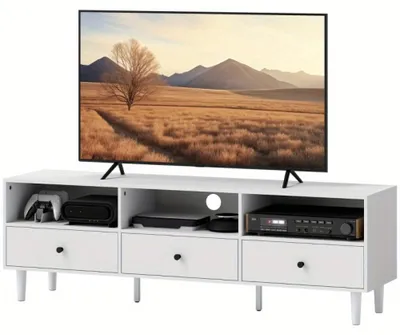 Image de Meuble TV - Meuble pour télévision - Meuble TV avec 3 compartiments ouverts et 2 tiroirs - Système de gestion des câbles