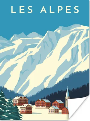 Produktbild von MuchoWow® Poster Alpen - Vintage - Zeichnung 90x120 cm - Wohnzimmer